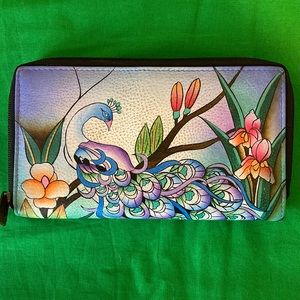 Anuschka Peacock and Flowers Wallet blue green pink purple